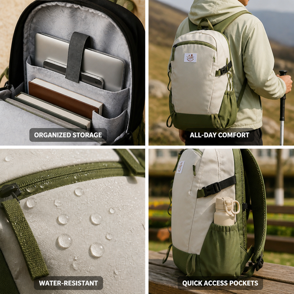 Water-Resistant Multi-Pocket Backpack (Laptop Compartment)