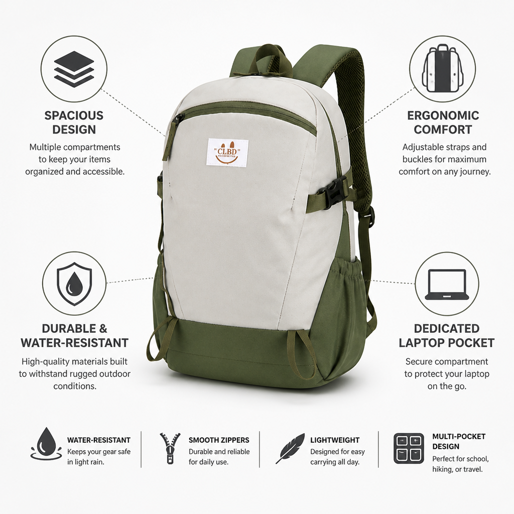 Water-Resistant Multi-Pocket Backpack (Laptop Compartment)