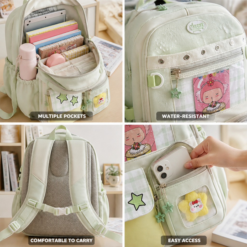 Water-Resistant Multi-Pocket Character School Backpack