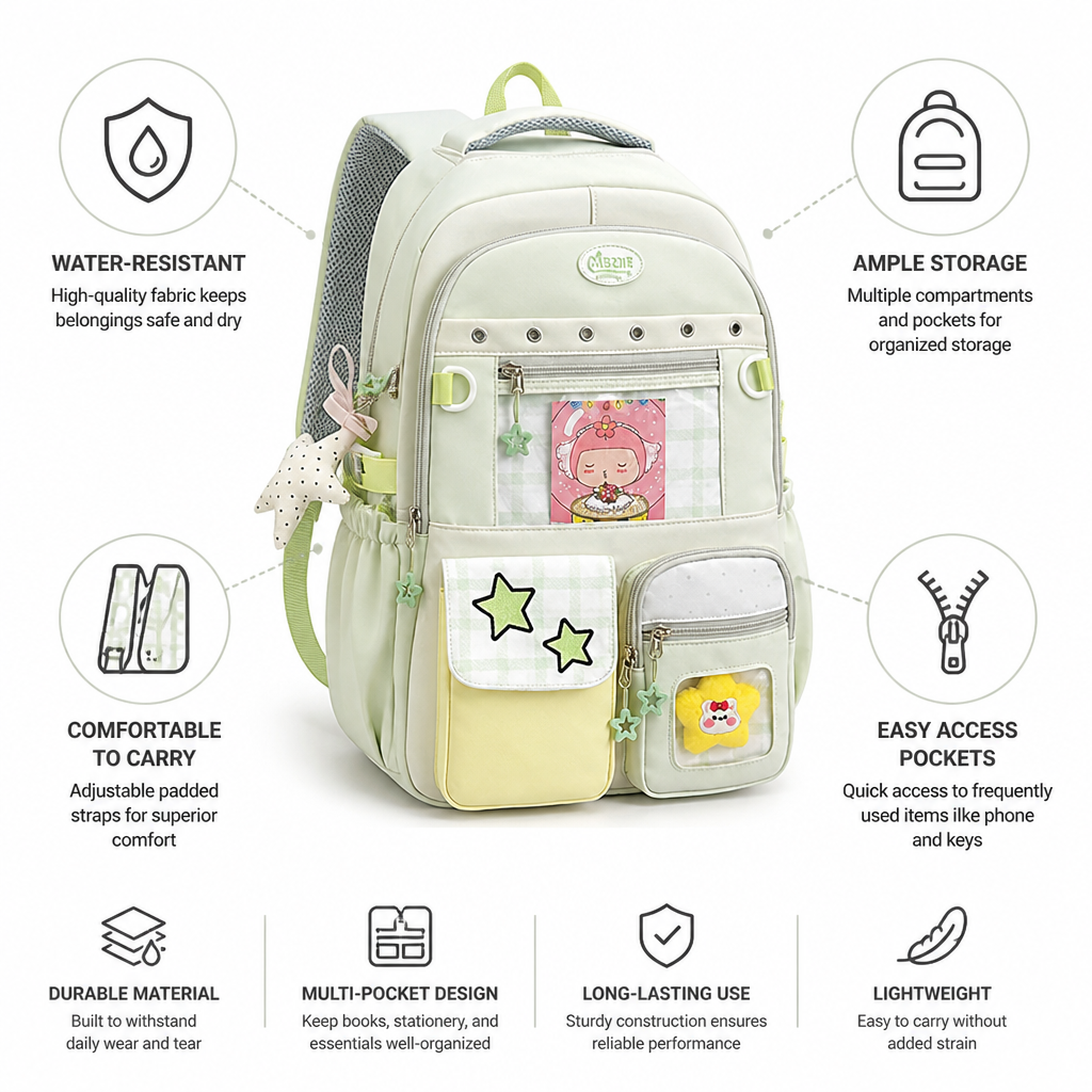Water-Resistant Multi-Pocket Character School Backpack
