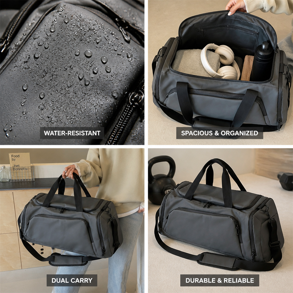 Water-Resistant Multi-Pocket Sports Duffle Bag