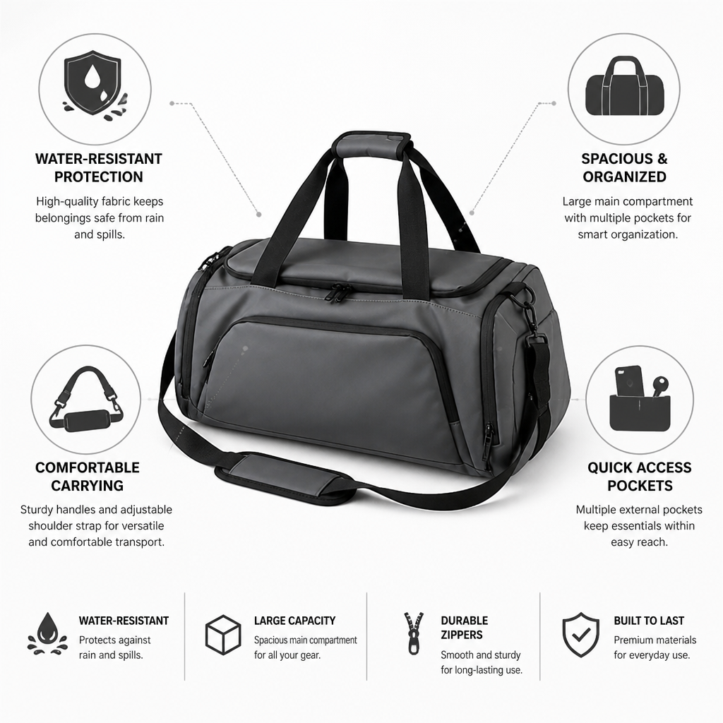 Water-Resistant Multi-Pocket Sports Duffle Bag