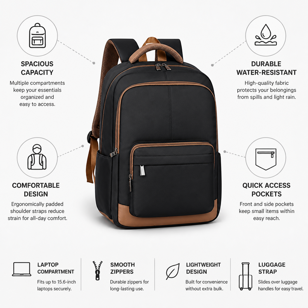 Water-Resistant Multiple-Compartment Travel Backpack