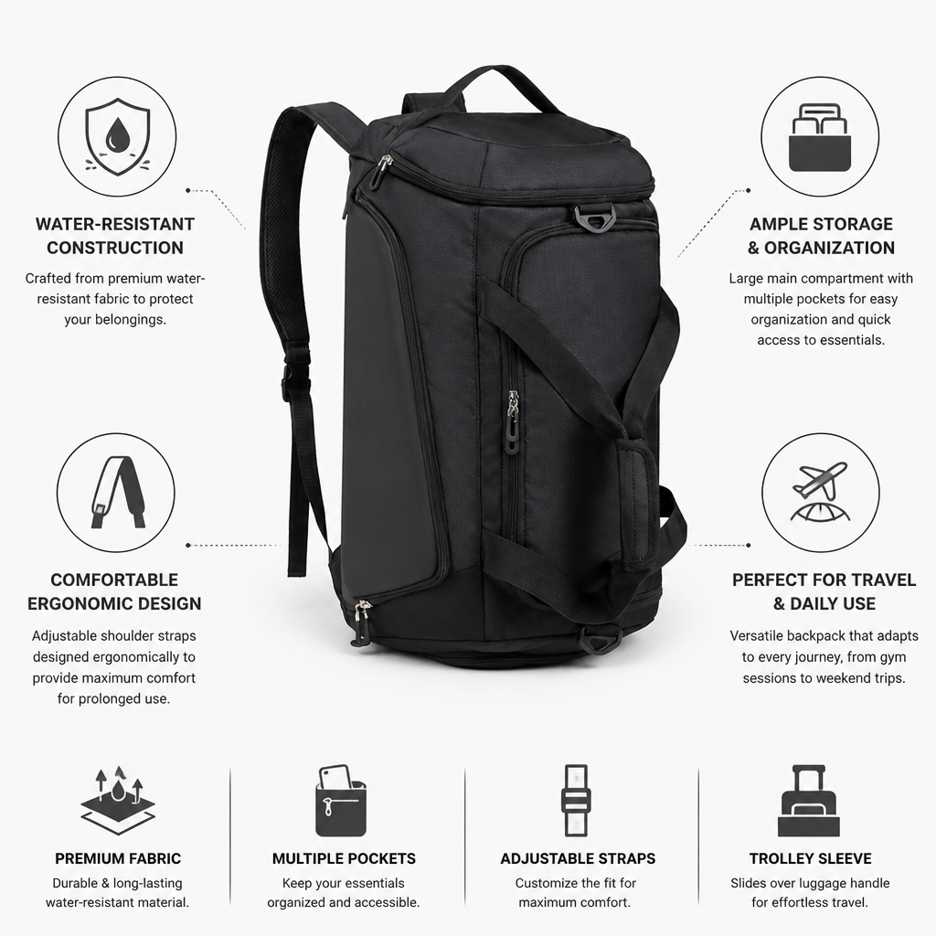 Water-Resistant Multiple-Pocket Travel Backpack