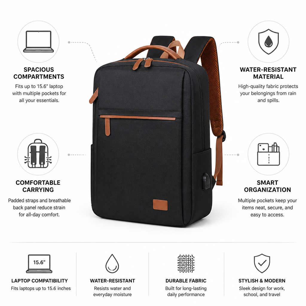 Water-Resistant Organizer Laptop Backpack (Fits 15.6-Inch Laptop)