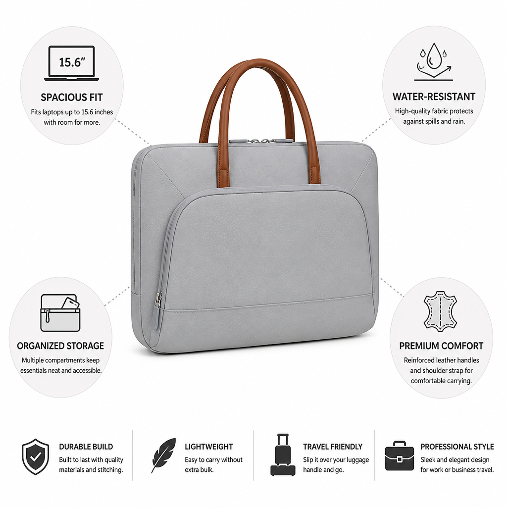 Water-Resistant Organizer Laptop Briefcase (Fits 15.6-Inch Laptops)