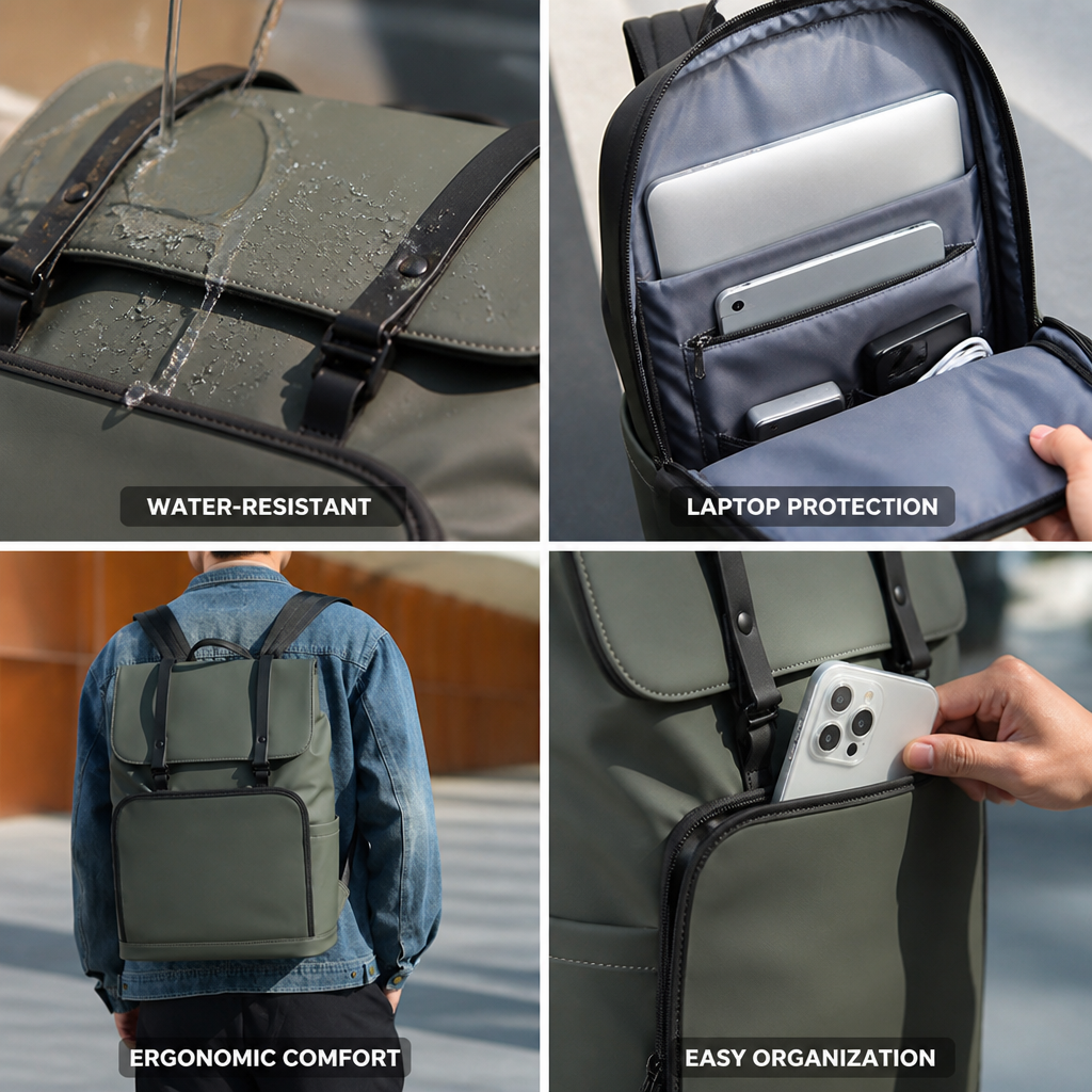 Water-Resistant Padded 15-Inch Laptop Backpack