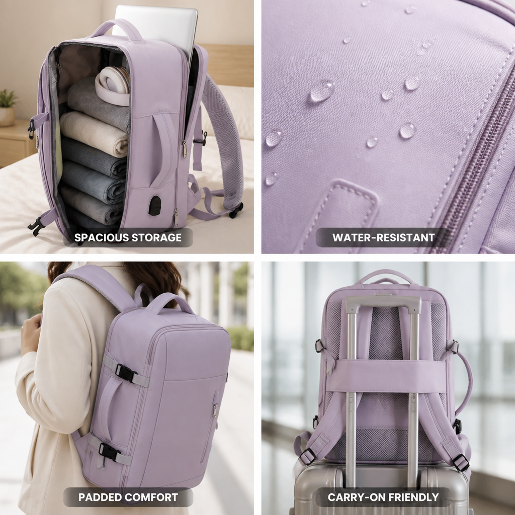 Water-Resistant Padded Back & Laptop Pocket Carry-On Backpack