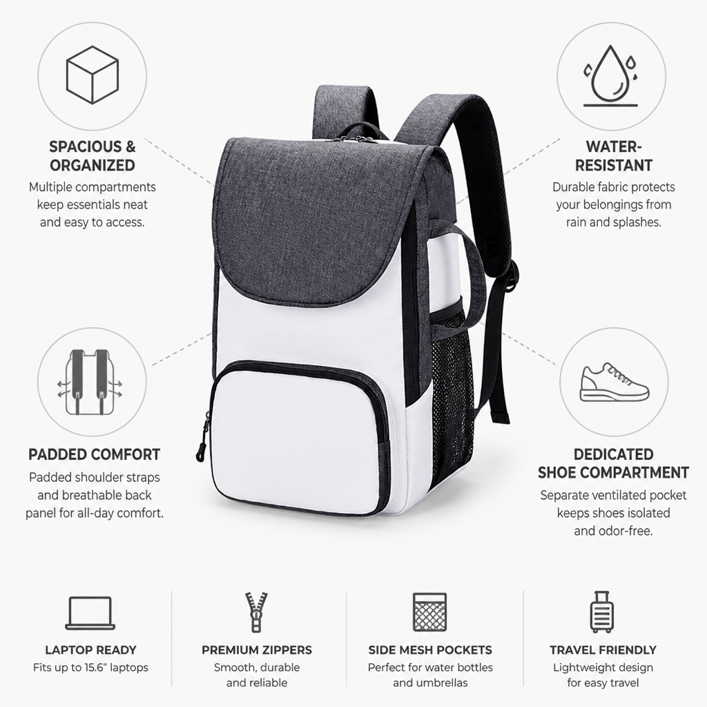 Water-Resistant Padded Back & Straps Travel Backpack