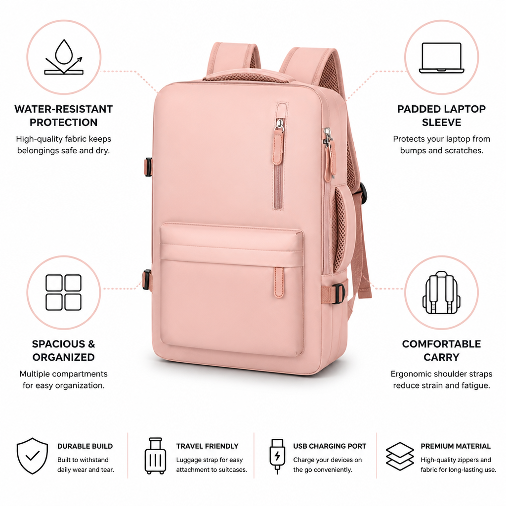 Water-Resistant Padded Laptop Backpack