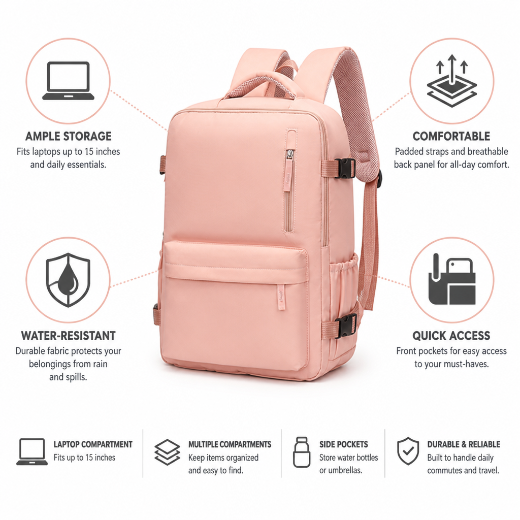 Water-Resistant Padded Laptop Backpack (Fits 15-Inch)