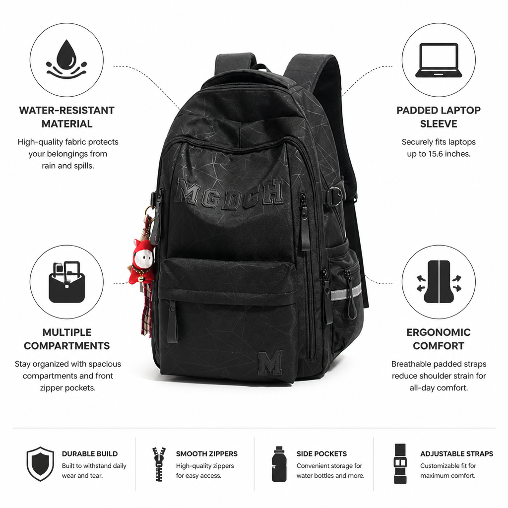Water-Resistant Padded Laptop Backpack (Multi-Compartment)