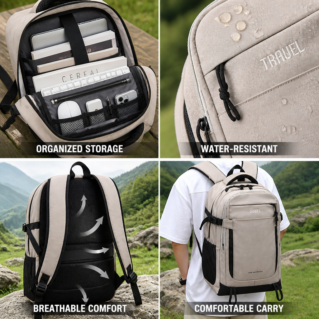 Water-Resistant Padded Laptop Travel Backpack