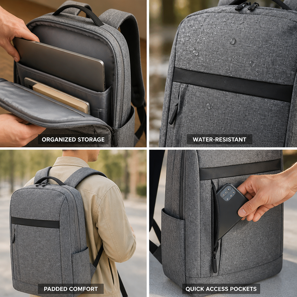 Water-Resistant Padded Straps Laptop & Tablet Backpack (Fits 15.6 in)