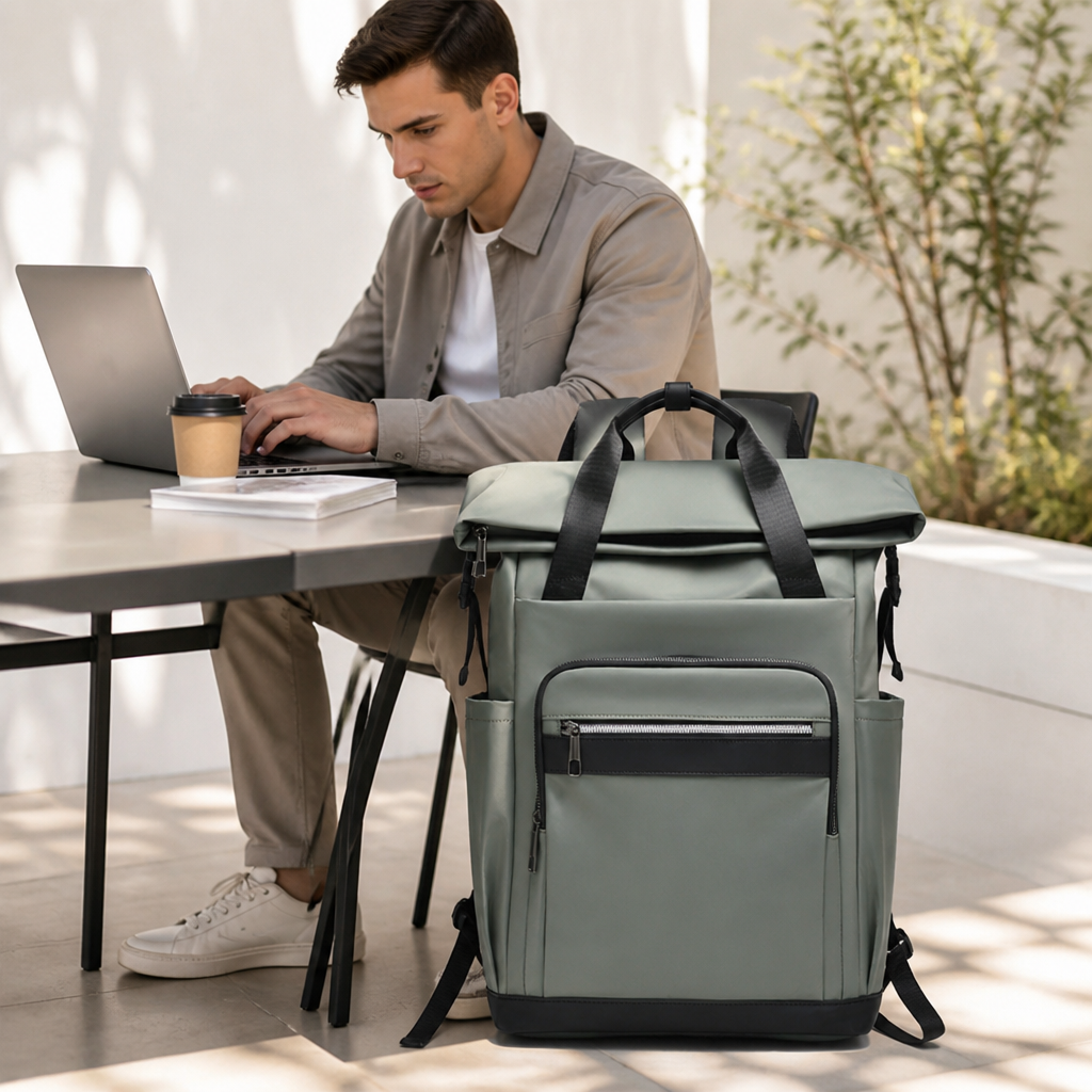 Water-Resistant Roll-Top Backpack