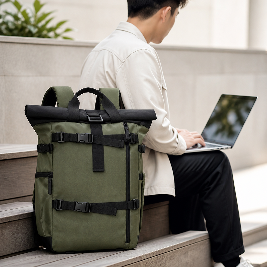 Water-Resistant Roll-Top Backpack (Laptop Sleeve)