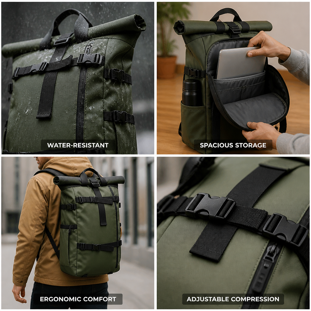 Water-Resistant Roll-Top Backpack (Laptop Sleeve)
