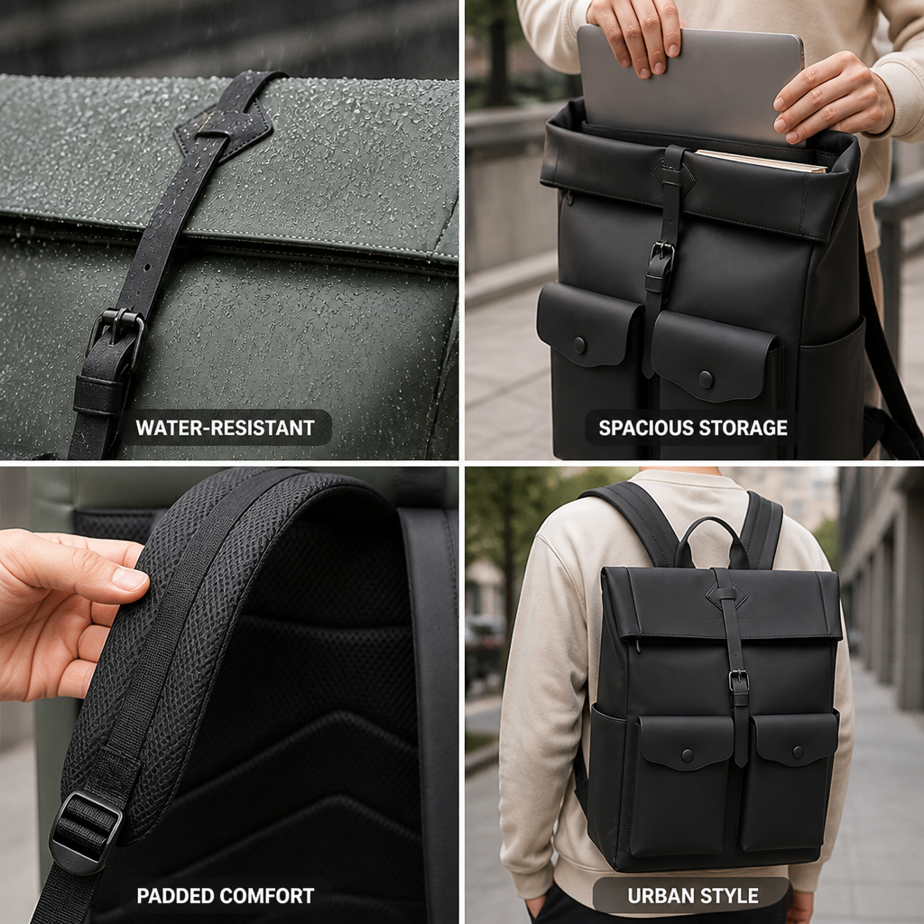 Water-Resistant Roll-Top Backpack (Laptop Sleeve)