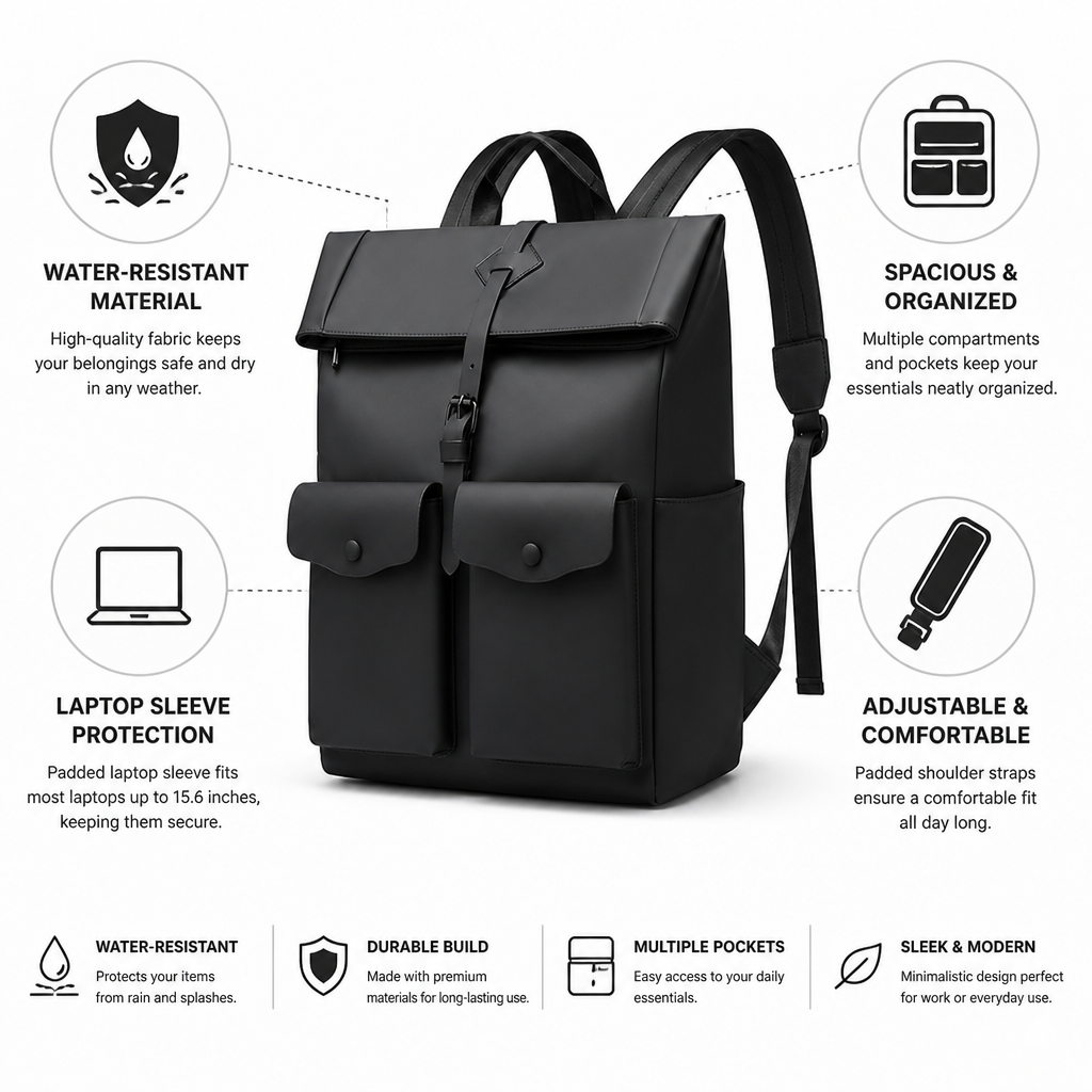 Water-Resistant Roll-Top Backpack (Laptop Sleeve)
