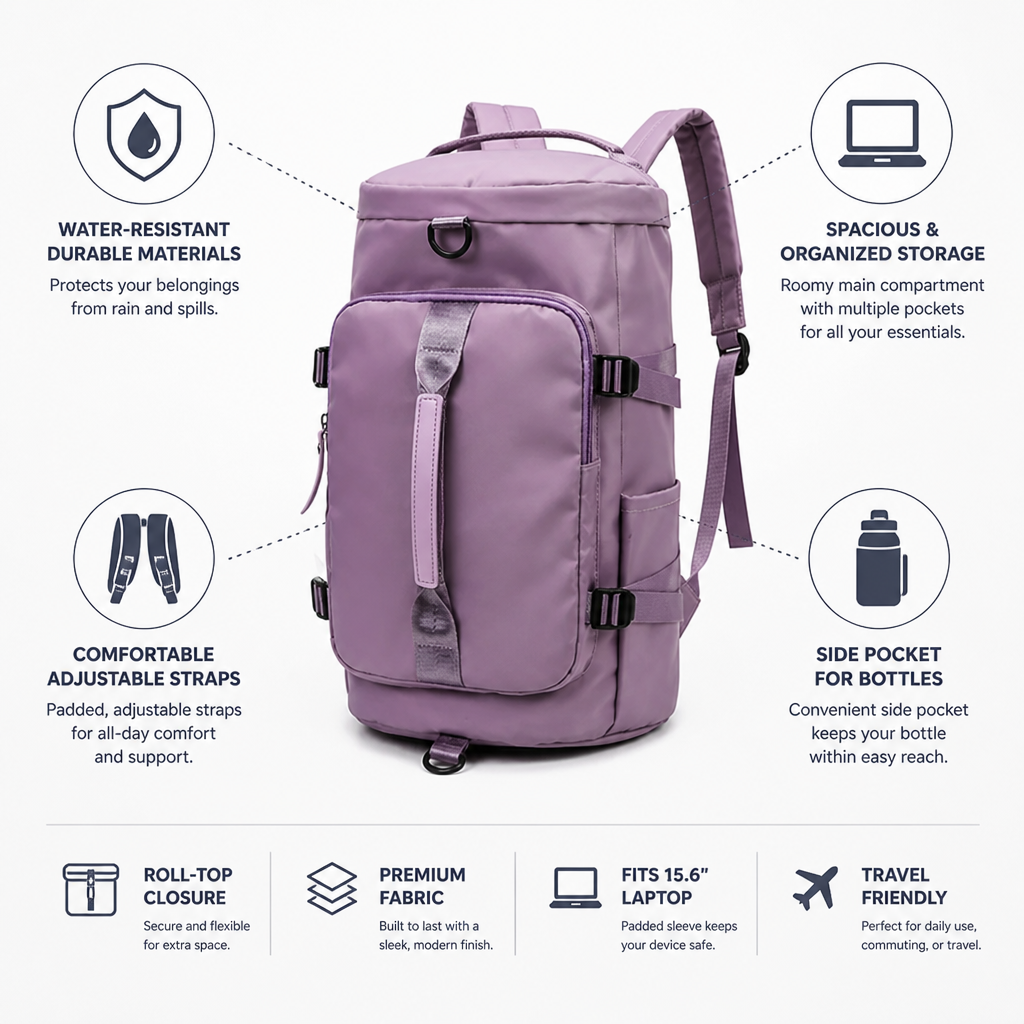 Water-Resistant Roll-Top Backpack (Padded Laptop Sleeve)