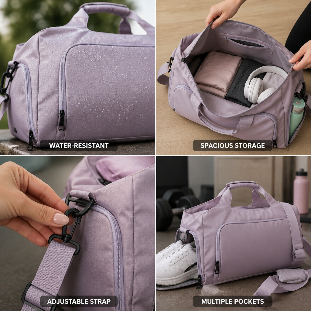 Water-Resistant Spacious Duffel Bag (Adjustable Strap & Zippered Pockets)
