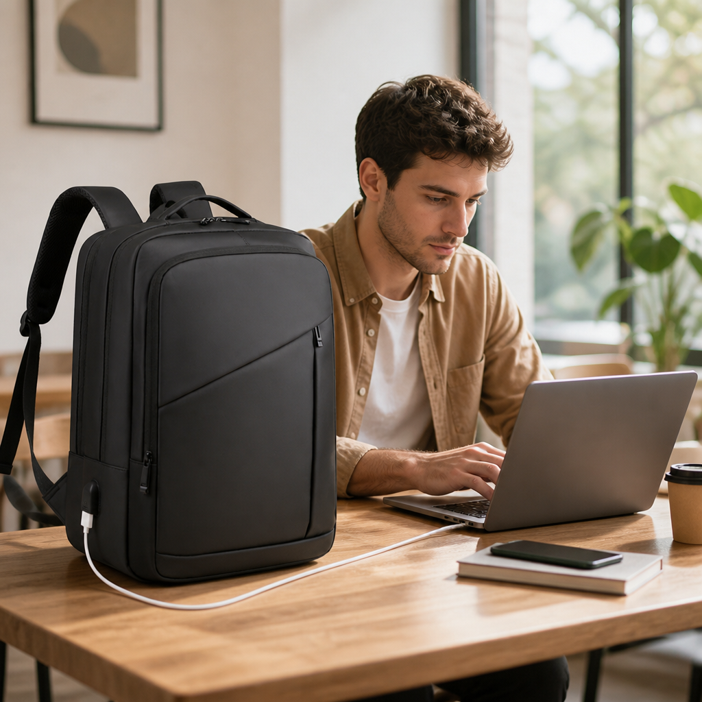 Water-Resistant USB Charging Laptop Backpack (Fits 15.6-Inch)