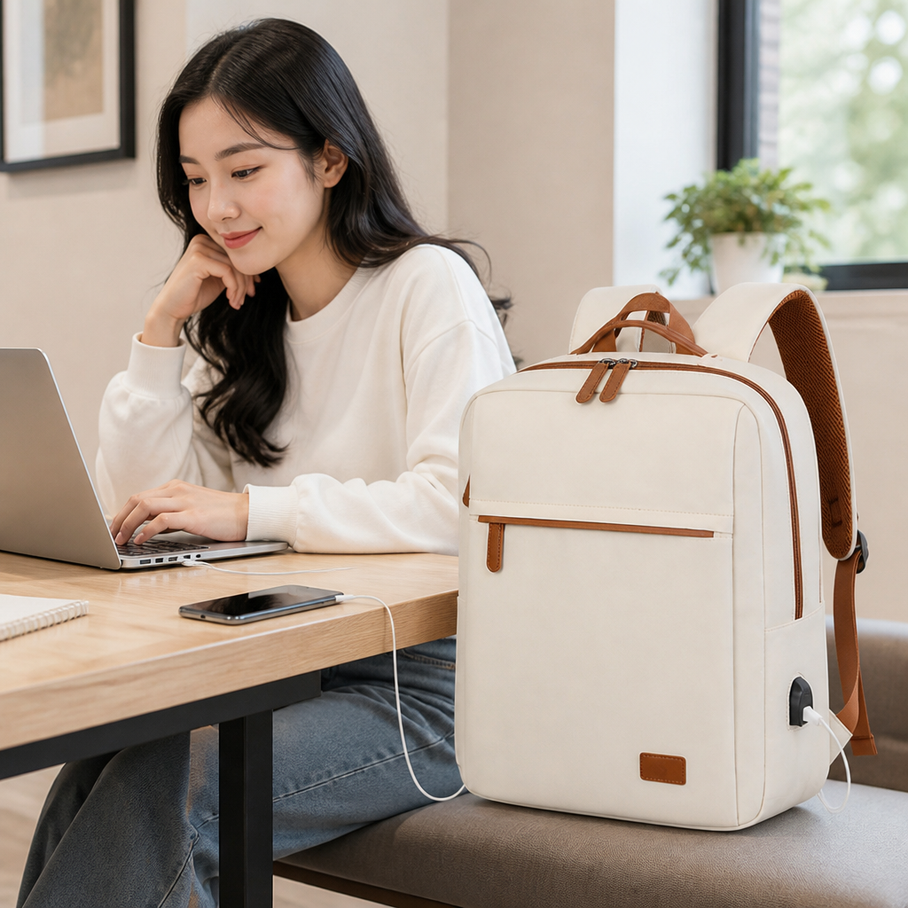 Water-Resistant USB Charging Laptop Backpack (Fits 15.6-Inch)