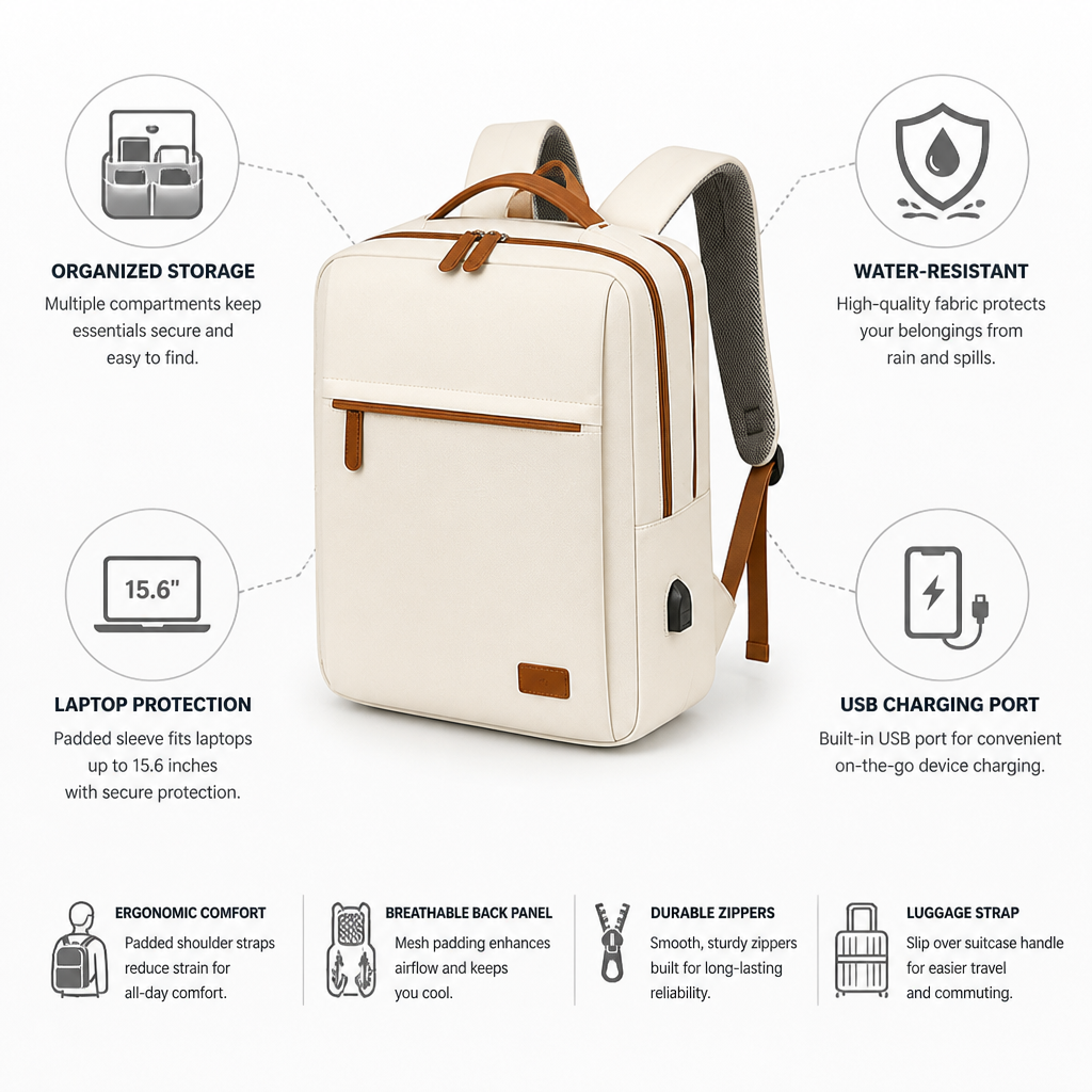 Water-Resistant USB Charging Laptop Backpack (Fits 15.6-Inch)