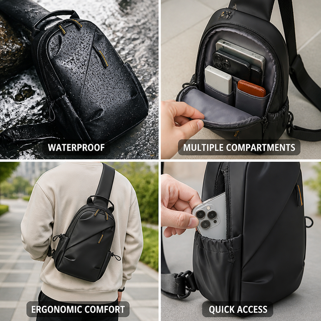 Waterproof Compact Multi-Compartment Sling Bag