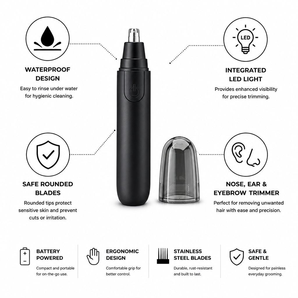 Waterproof LED Stainless Steel Nose, Ear & Eyebrow Trimmer