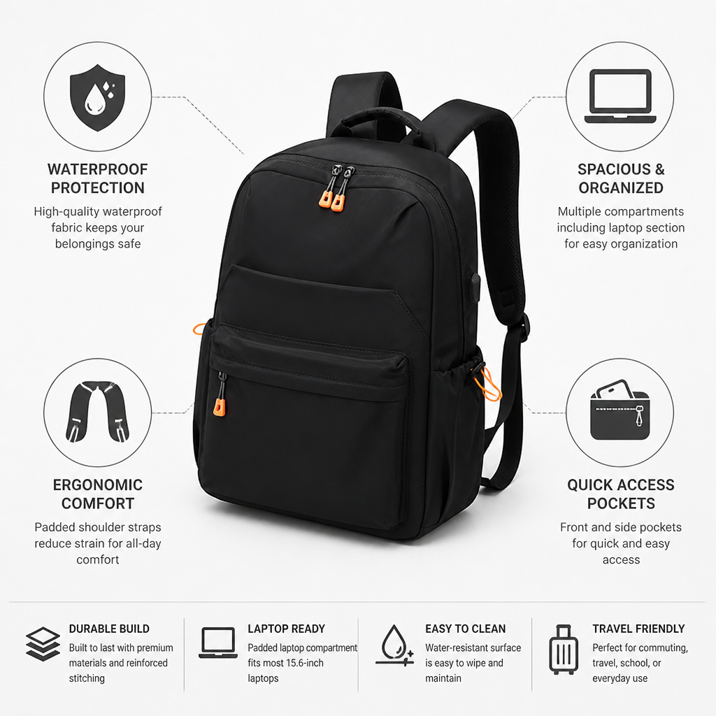 Waterproof Laptop-Ready Ergonomic Backpack