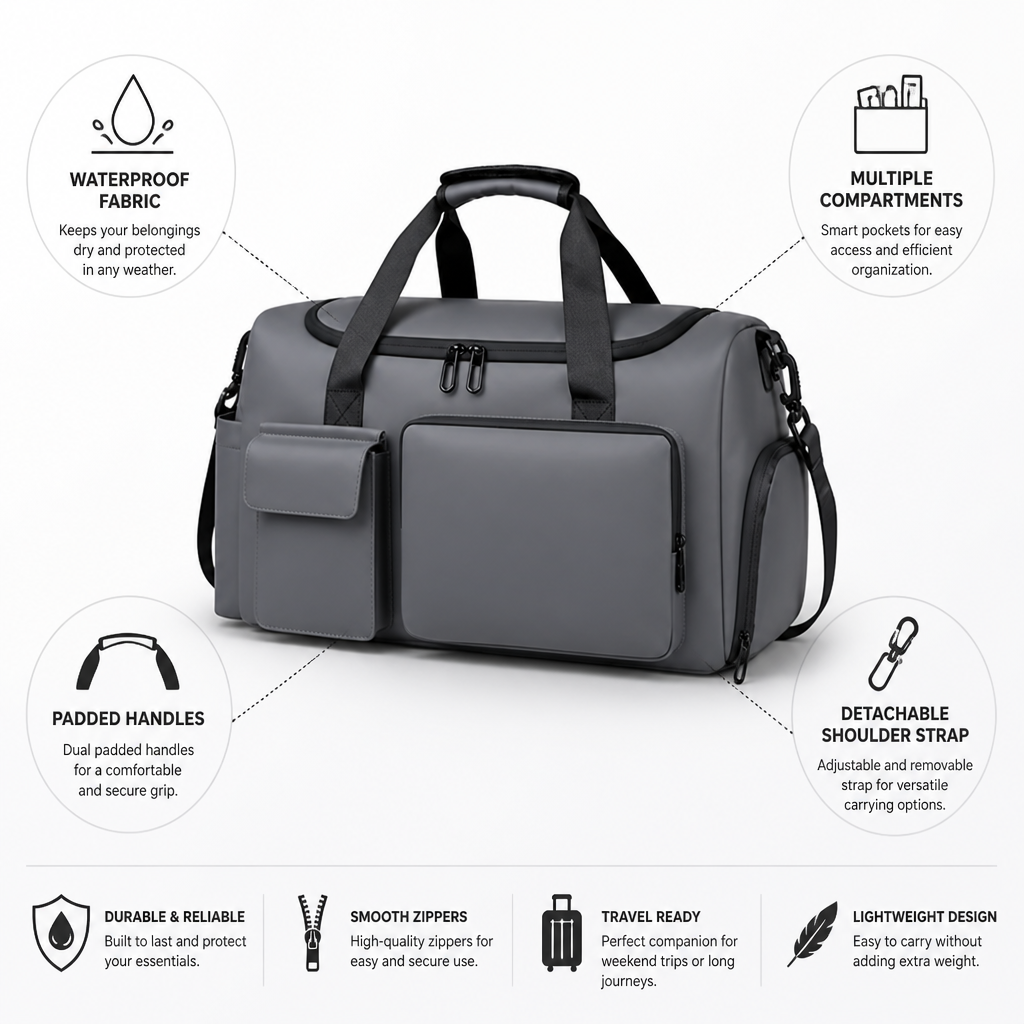 Waterproof Multi-Pocket Duffel Bag (Detachable Strap)