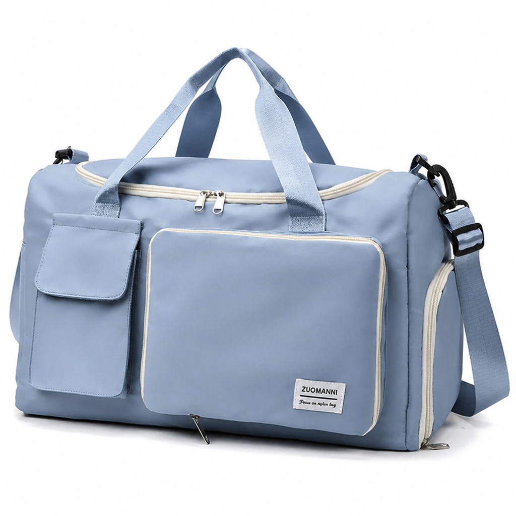 Waterproof Nylon Travel Bag With Shoe Compartment & Pockets