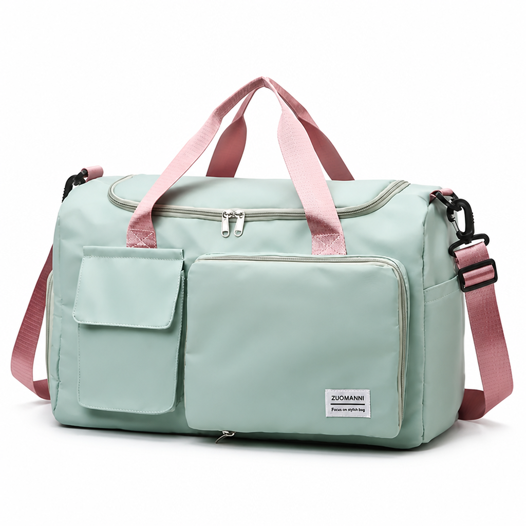Waterproof Nylon Travel Bag With Shoe Compartment & Pockets