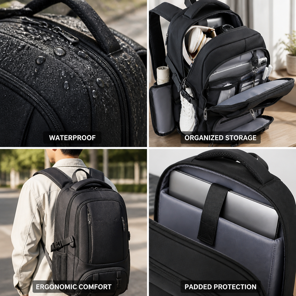 Waterproof Padded Laptop Backpack (Fits 15.6 in)