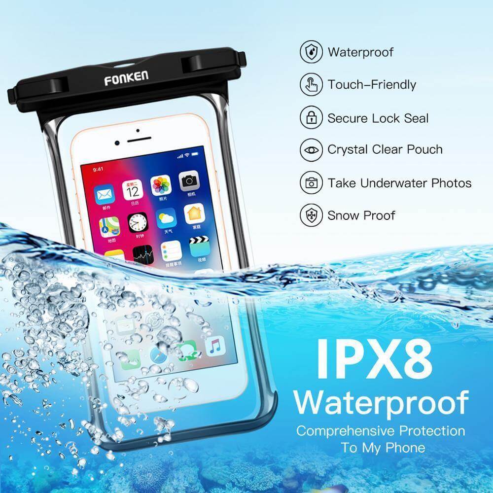 Waterproof Phone Pouch Clear Window Detachable Neck Strap Fits 7-Inch Phones