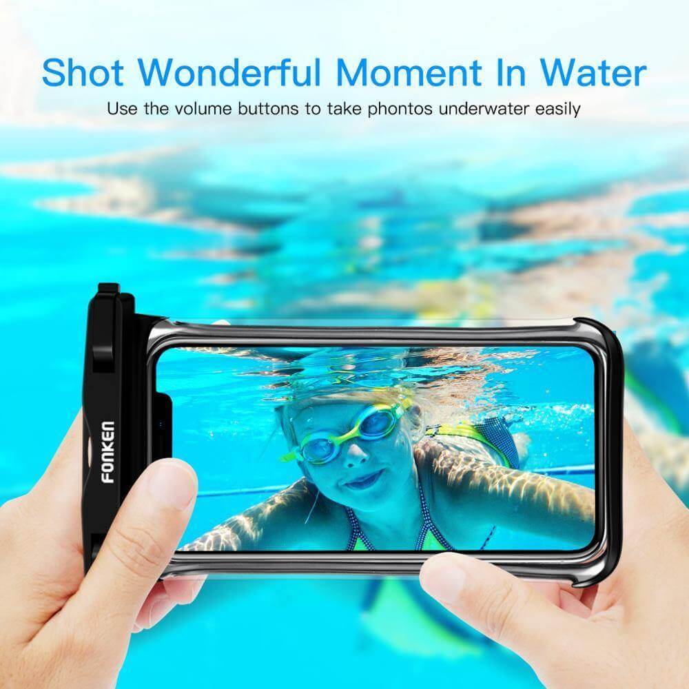 Waterproof Phone Pouch Clear Window Detachable Neck Strap Fits 7-Inch Phones