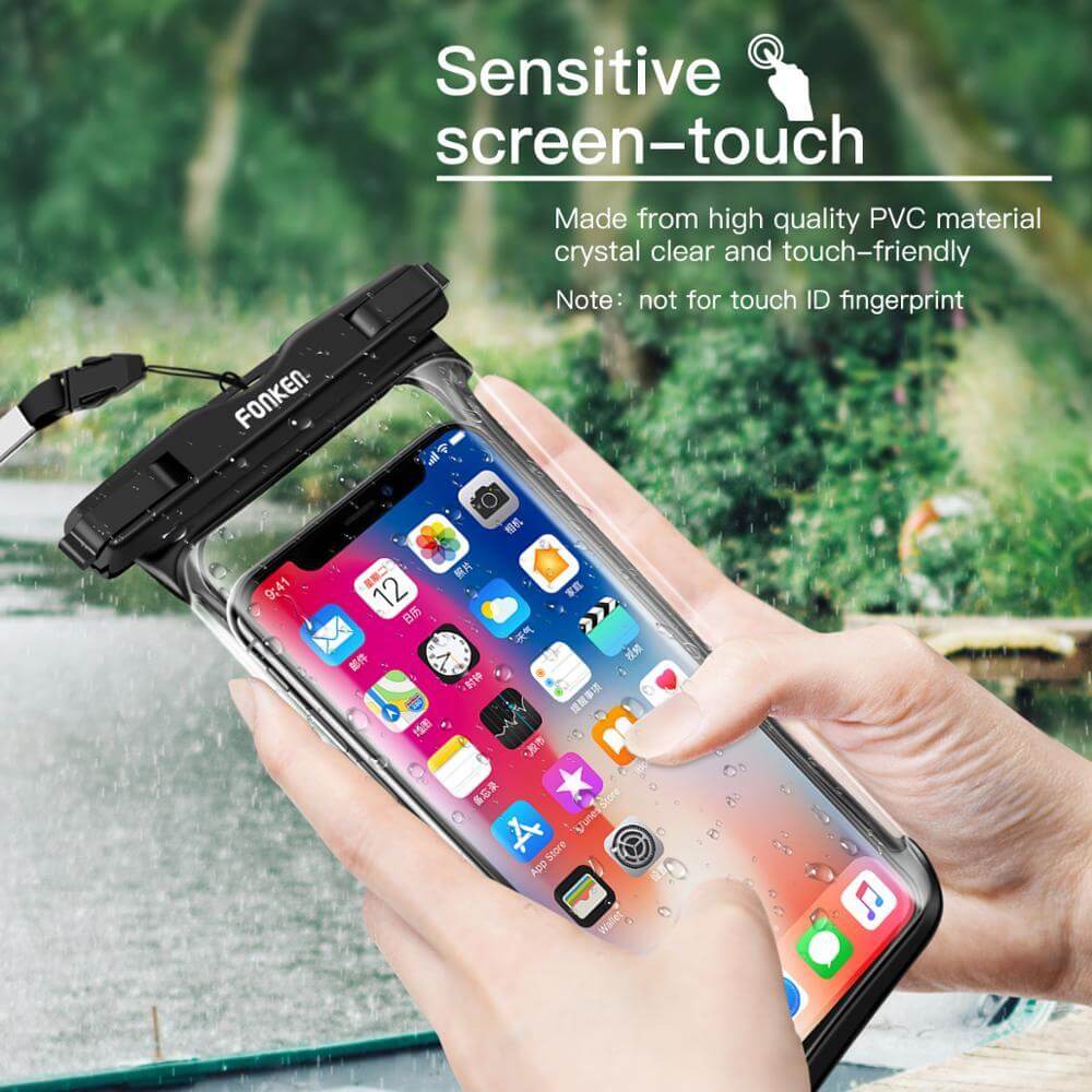 Waterproof Phone Pouch Clear Window Detachable Neck Strap Fits 7-Inch Phones