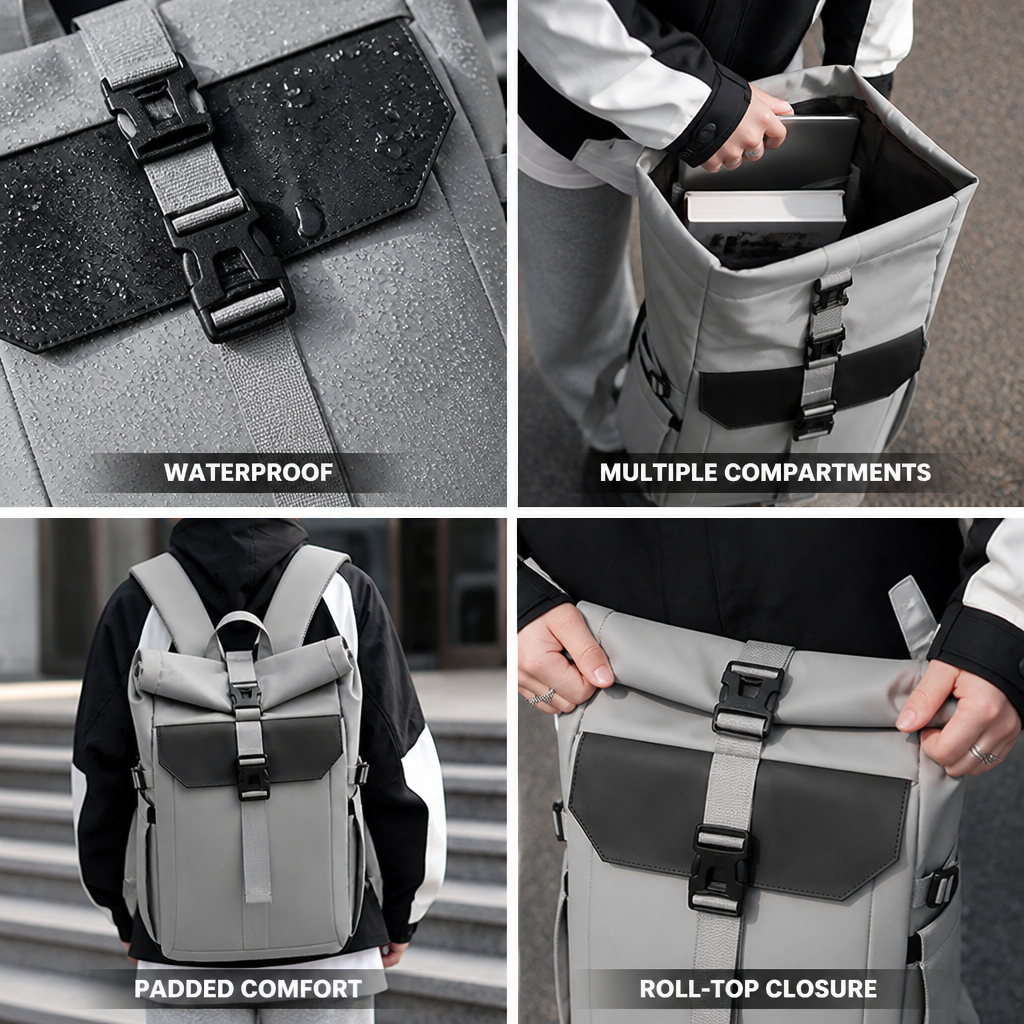 Waterproof Roll-Top Backpack (Multiple Compartments)