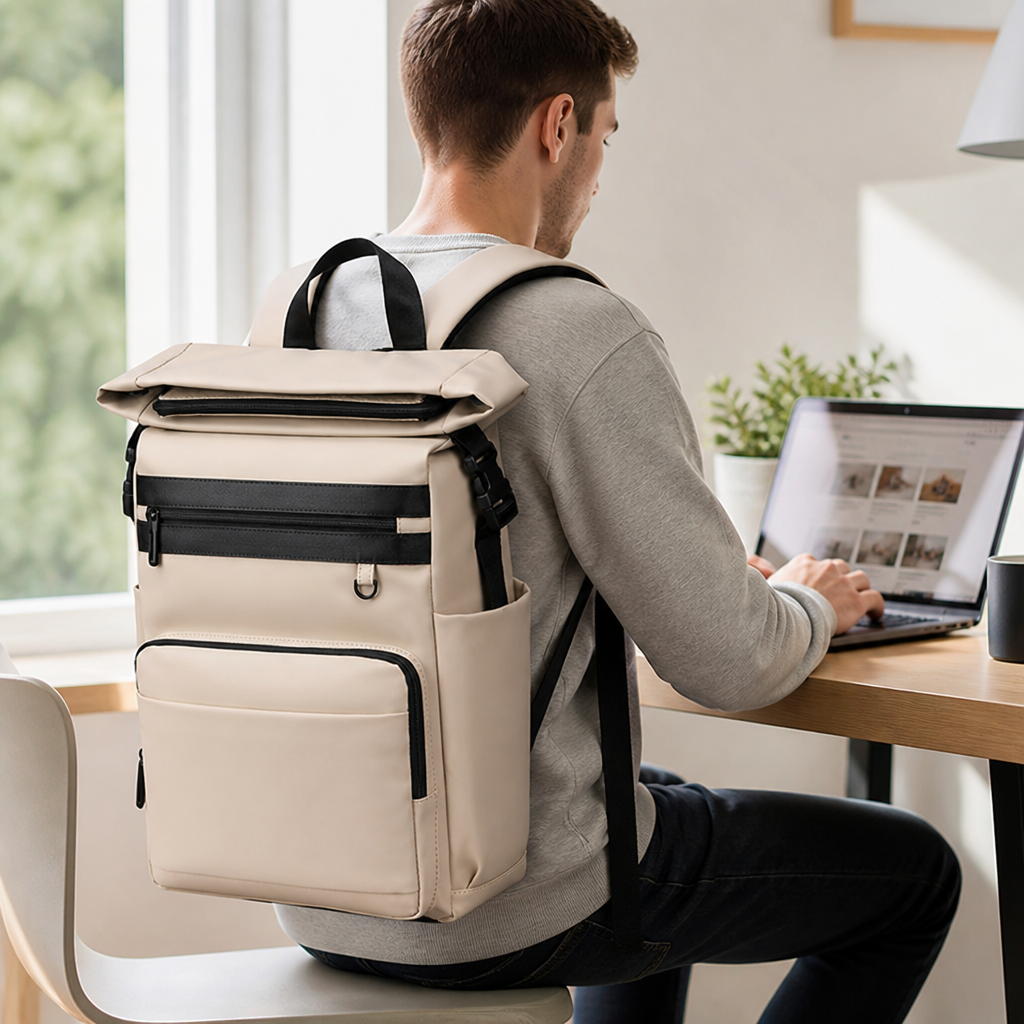 Waterproof Roll-Top Padded Laptop Backpack