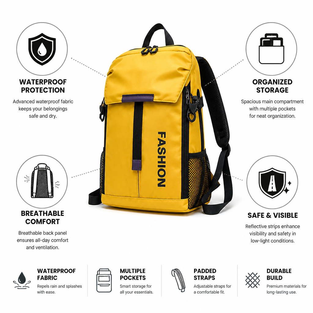 Waterproof Travel Backpack (Padded Straps & Breathable Back Panel)