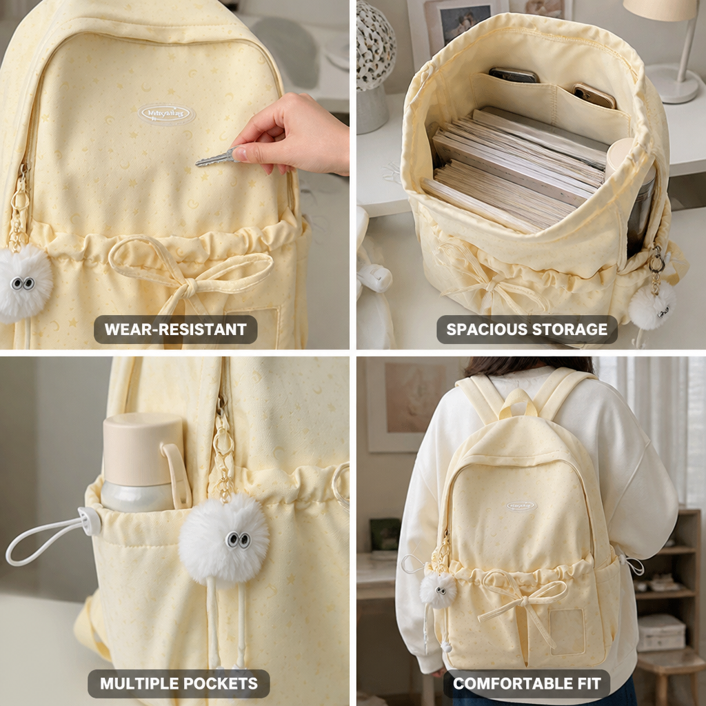 Wear-Resistant Drawstring School Backpack (Multiple Pockets)