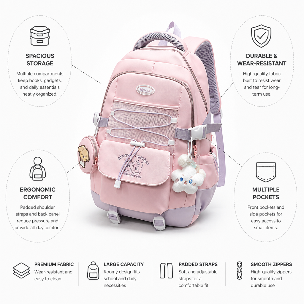 Wear-Resistant Multi-Compartment School Backpack (Padded Straps)