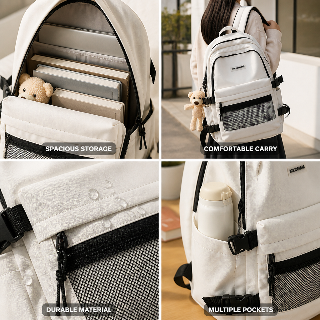 Wear-Resistant Multi-Pocket School Backpack (Padded Straps)