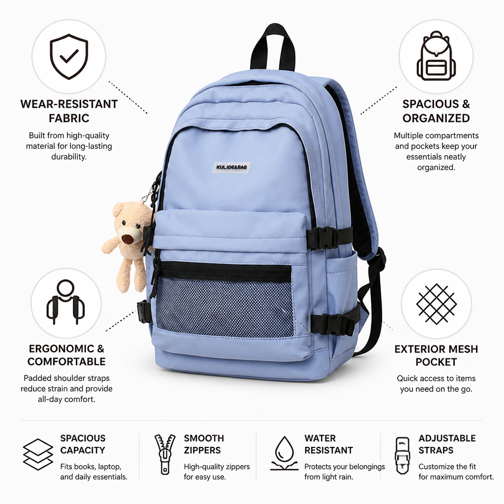 Wear-Resistant Multi-Pocket School Backpack (Padded Straps)