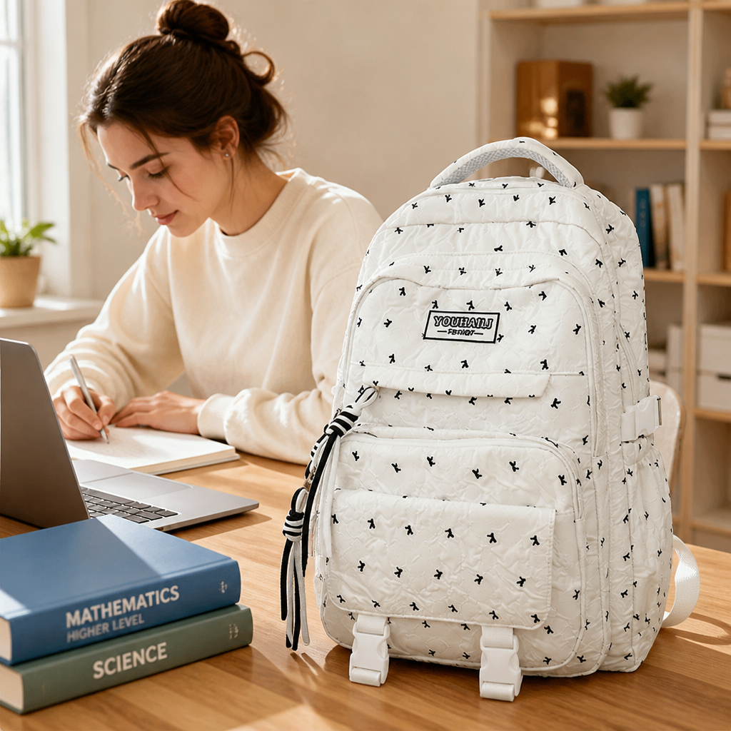 Wear-Resistant Quilted Multi-Compartment School Backpack (Padded Straps)