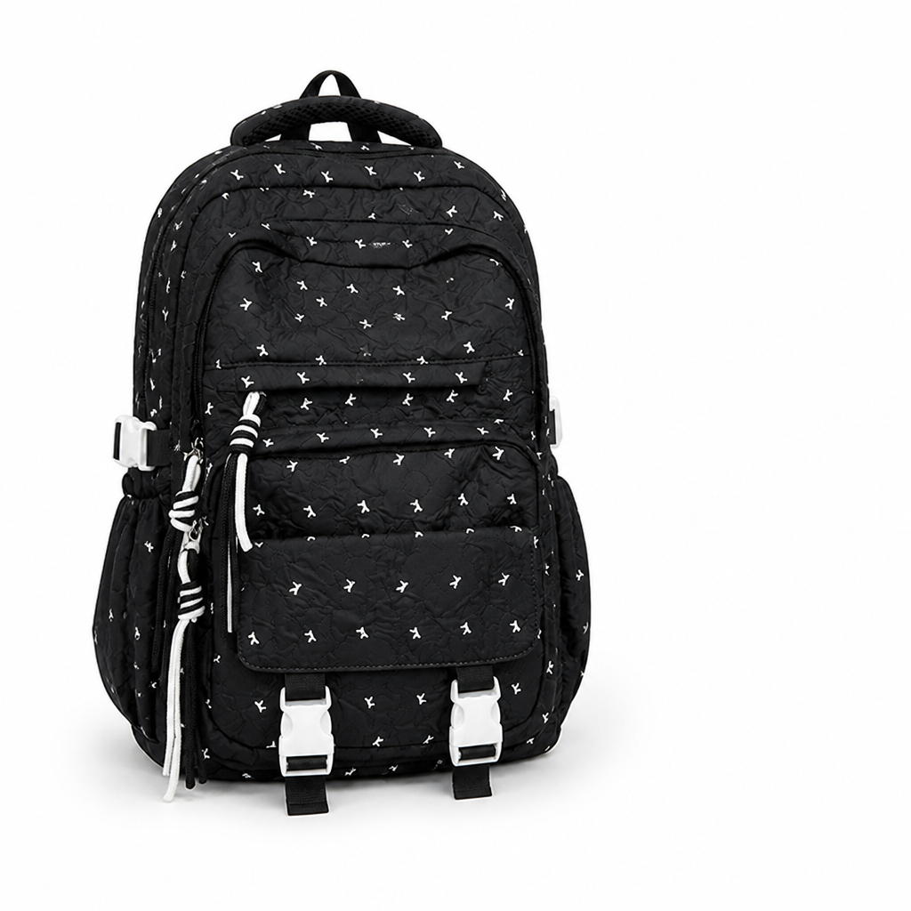 Wear-Resistant Quilted Multi-Compartment School Backpack (Padded Straps)