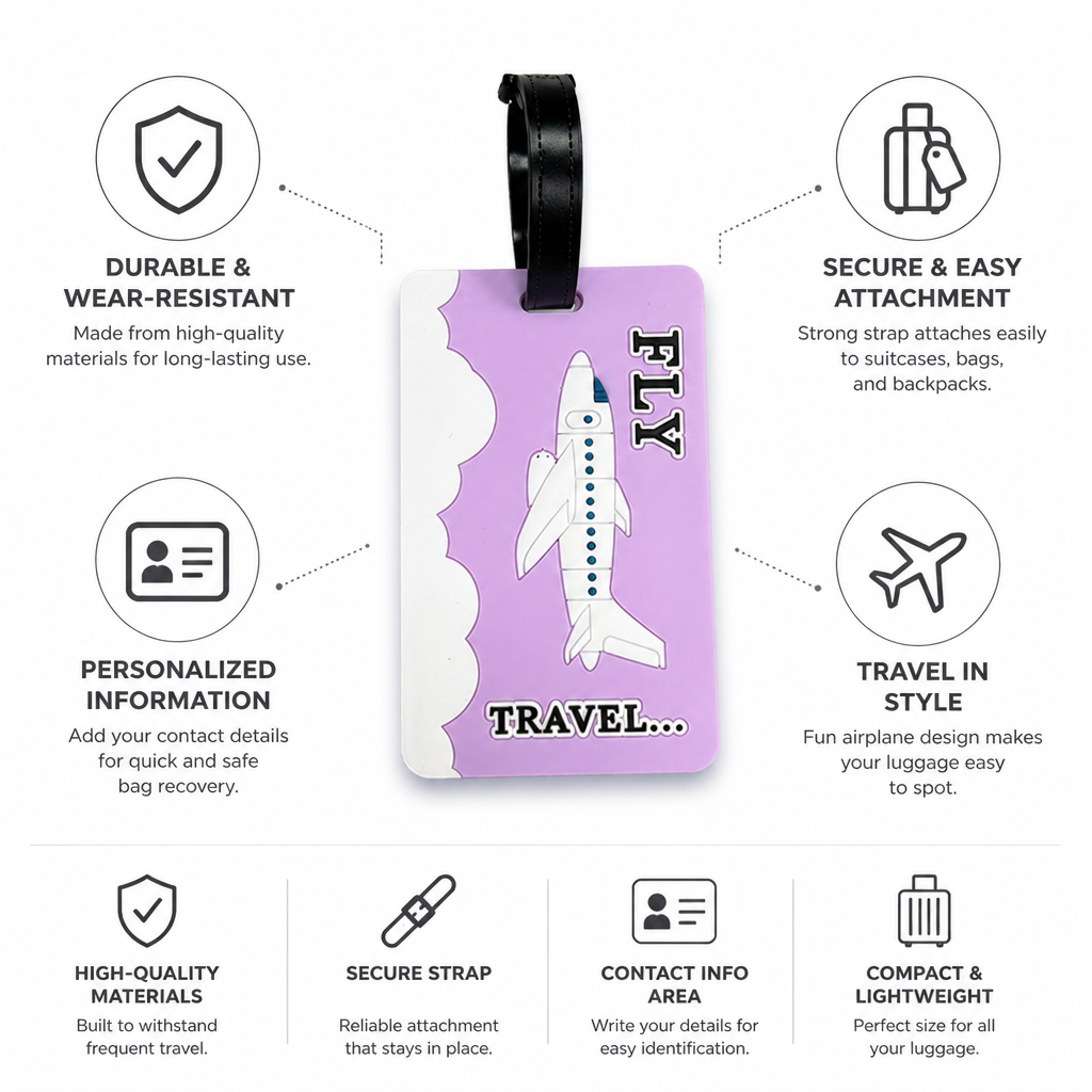 Wear-Resistant & Secure Strap Luggage Tag (Airplane Graphic)