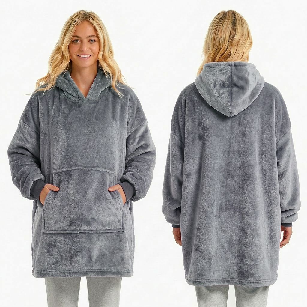 Wearable Blanket Hooded Polyester Fleece Washable