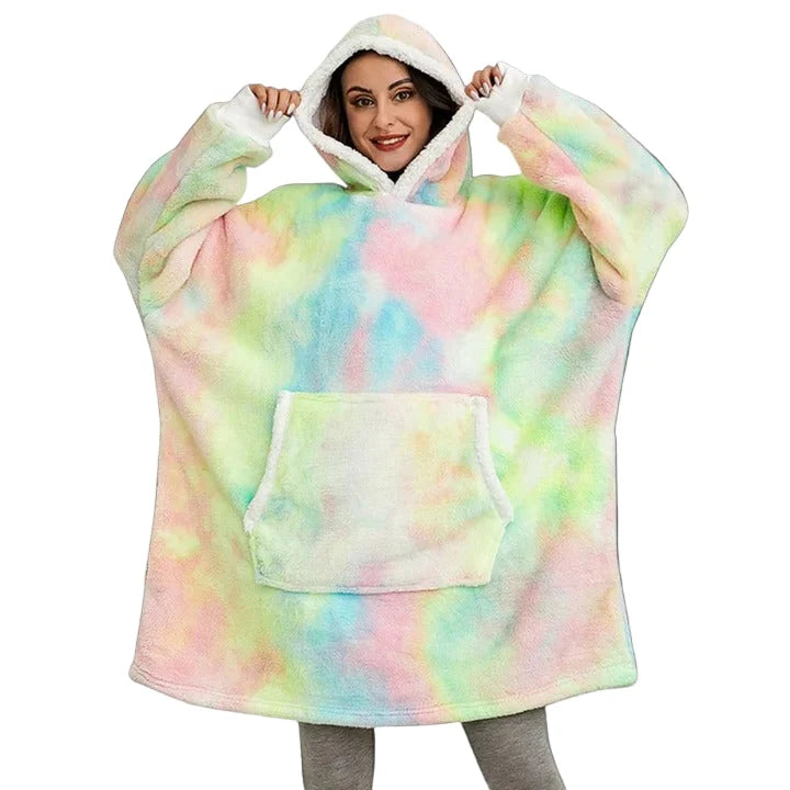 Wearable Blanket Hoodie Flannel Sherpa Lined With Sleeves & Pocket